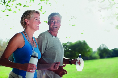 Man and woman running